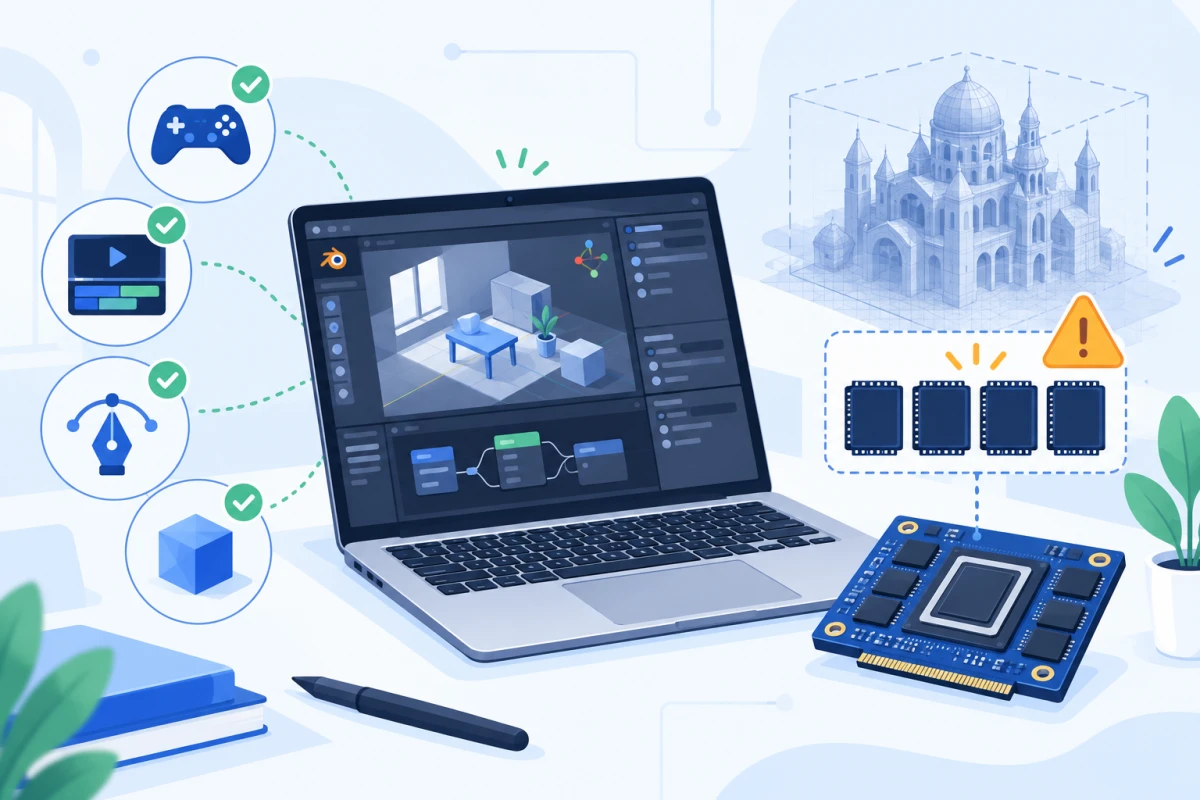 Cover Artikel: Mengapa Laptop RTX 3050 Kurang Direkomendasikan untuk Blender? (Dan Untuk Apa Sebenarnya GPU Ini)